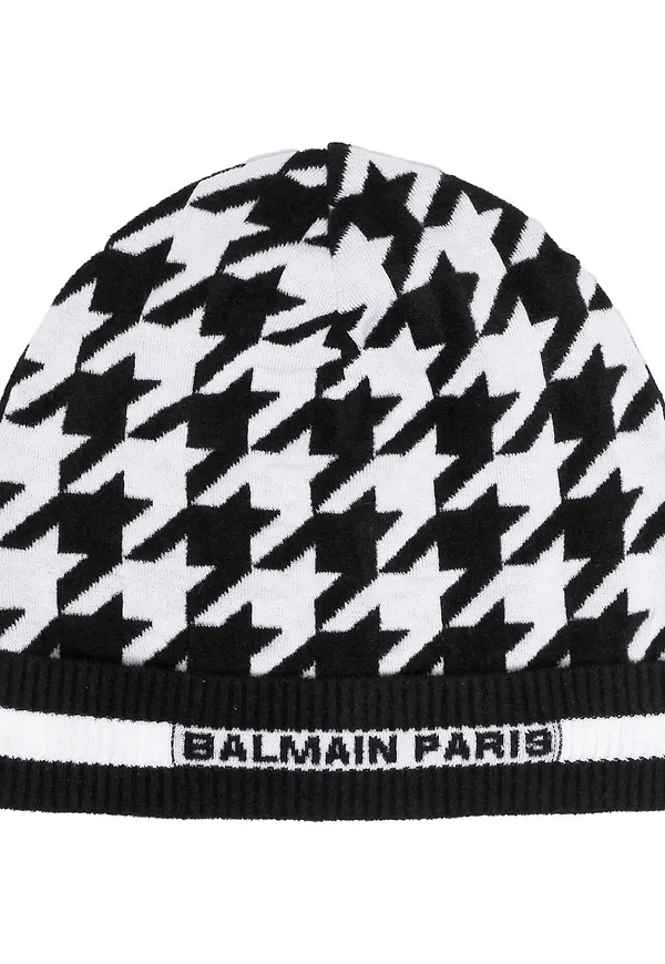 Balmain hundtandsmönstrad stickad mössa - Svart