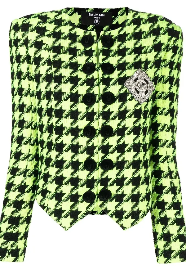 Balmain hundtandsmönstrad tweedjacka - Grön
