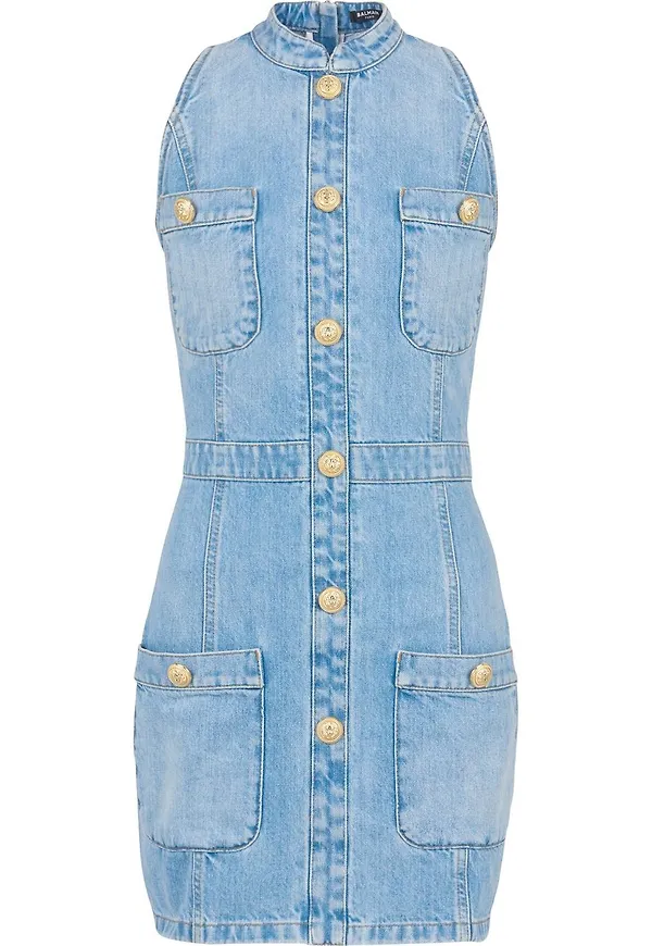 Balmain inpassad miniklänning i denim - Blå