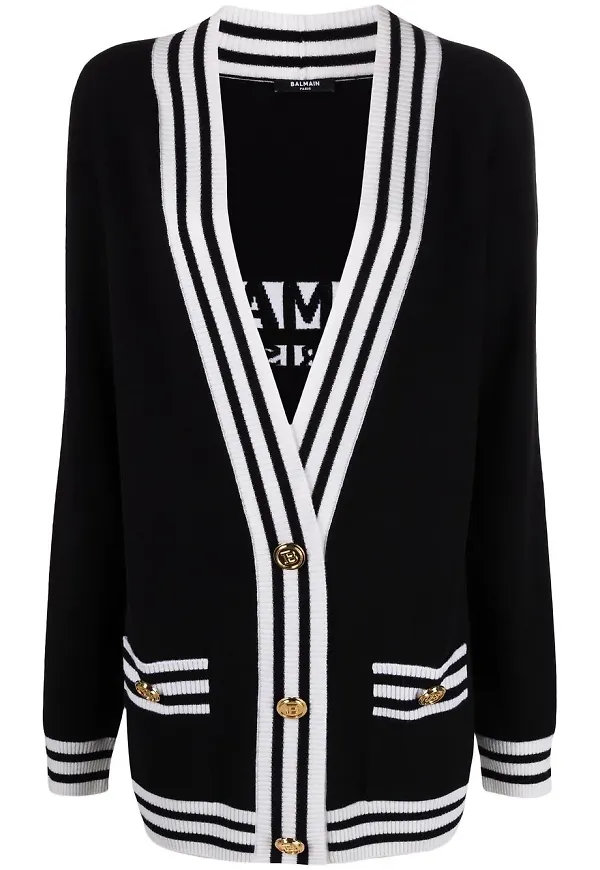 Balmain intarsiastickad kofta - Svart