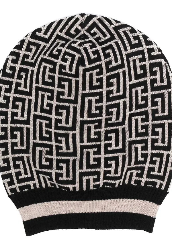 Balmain intarsiastickad mössa med monogram - Svart