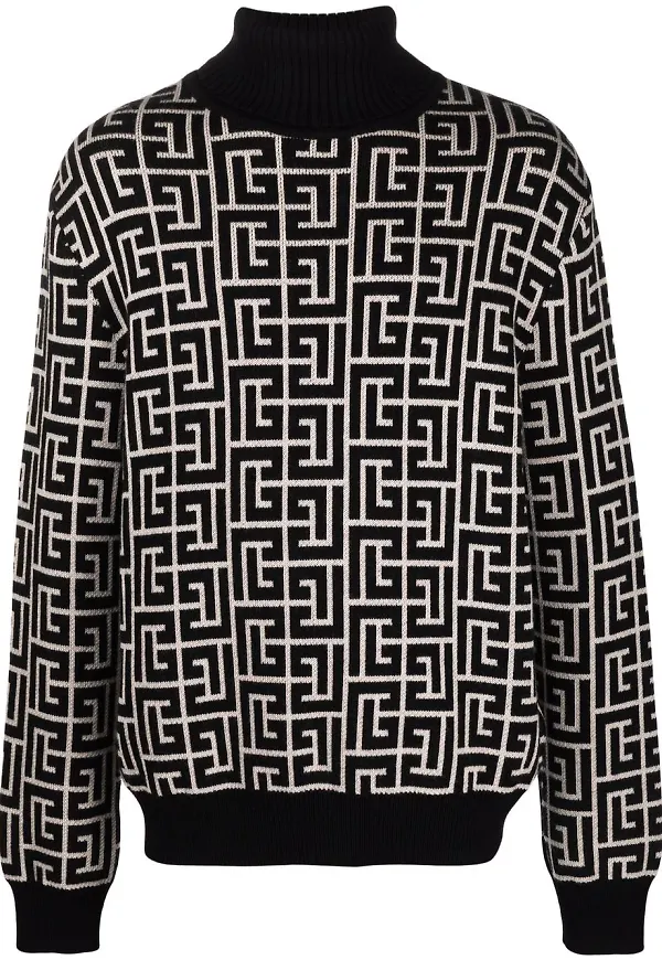 Balmain intarsiastickad tröja med monogram - Svart