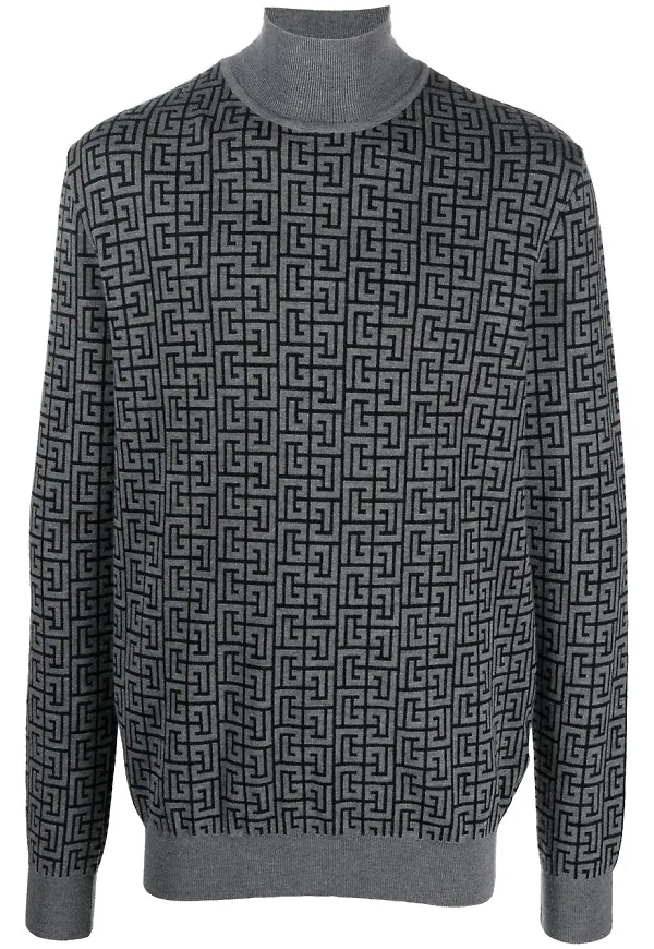 Balmain intarsiastickad tröja med rullkrage - Grå