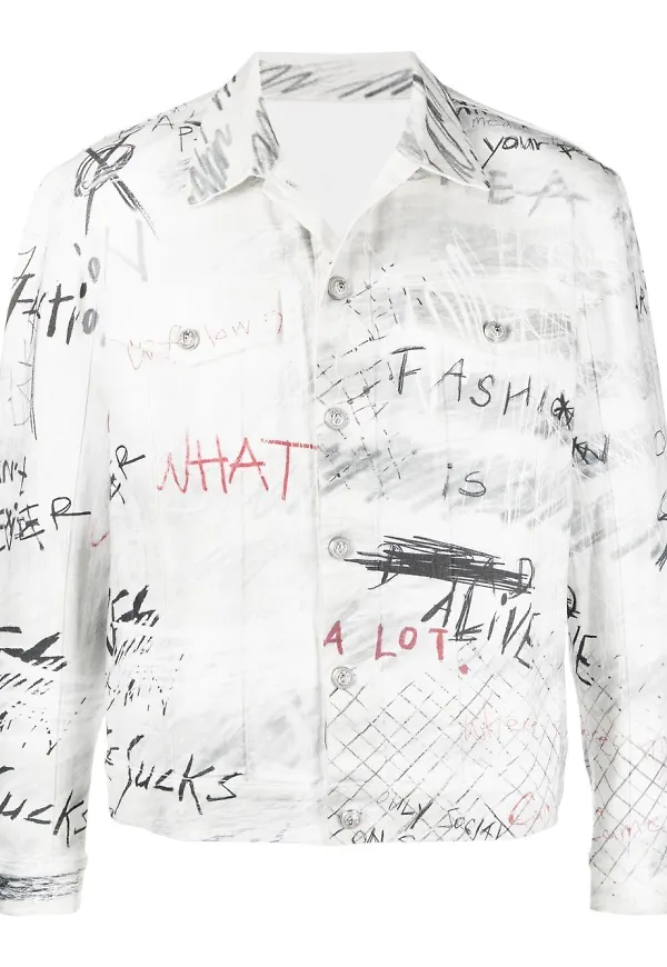 Balmain jeansjacka med graffititryck - Vit
