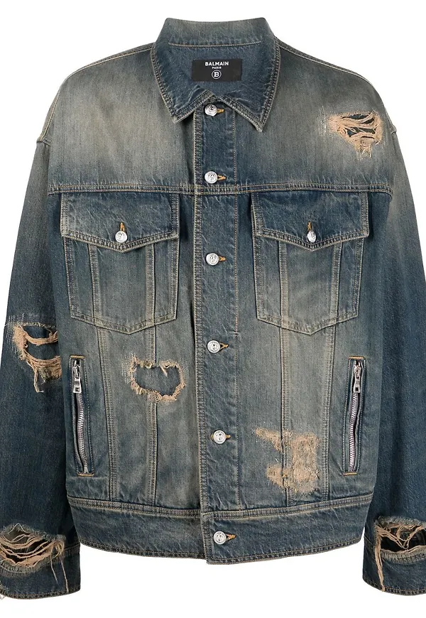 Balmain jeansjacka med slitning - Blå