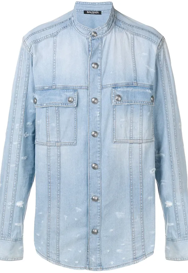 Balmain jeansskjorta med halvpolokrage - Blå