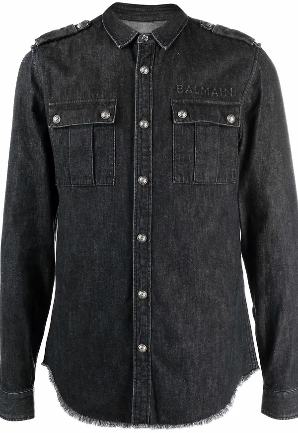 Balmain jeansskjorta med logotypdetalj - Svart
