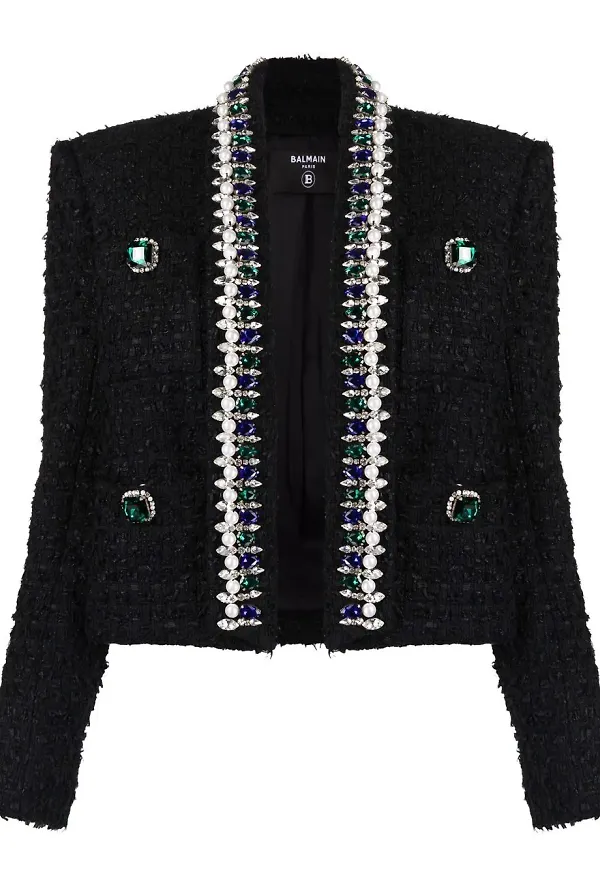 Balmain juvelprydd tweedjacka - Svart