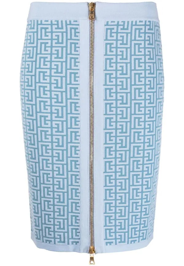 Balmain kjol med monogram - Blå