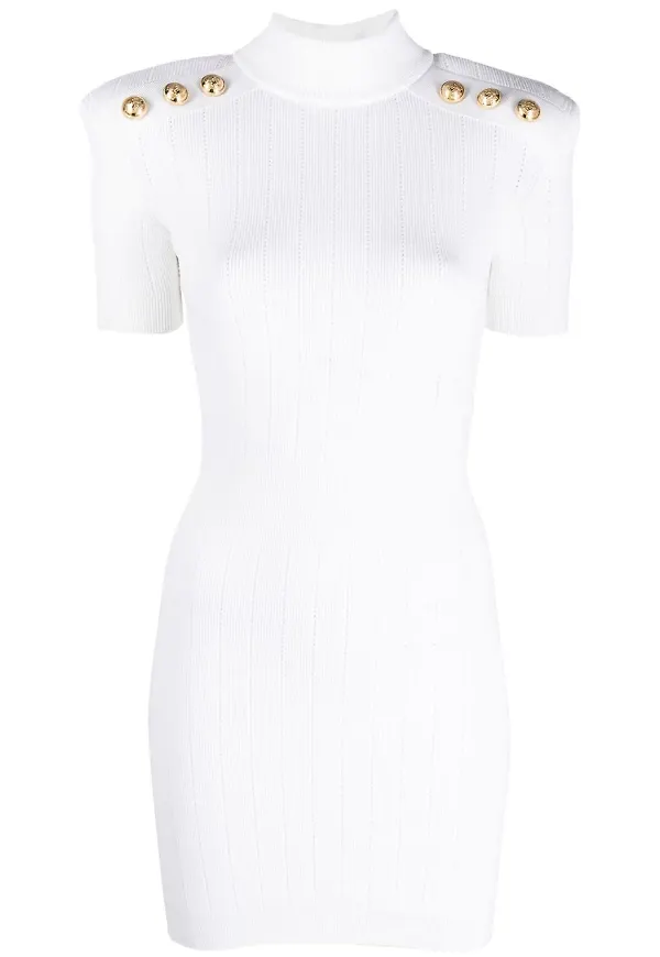 Balmain knapprydd miniklänning - Vit