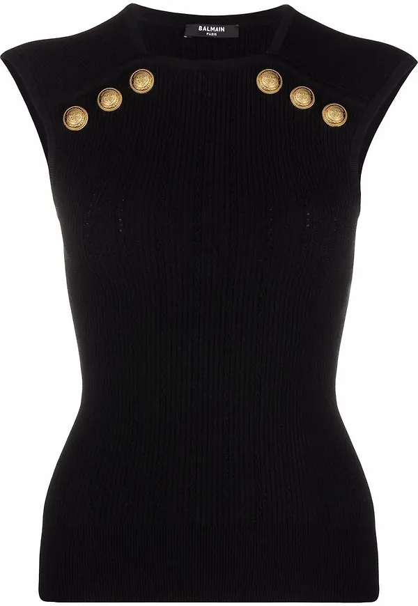 Balmain knapprydd stickad topp - Svart