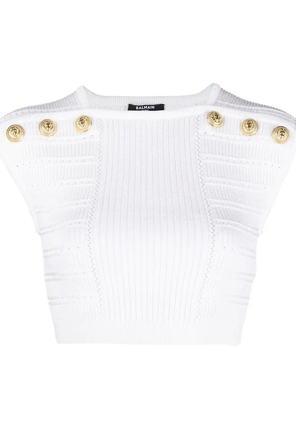 Balmain knapprydd stickad topp - Vit
