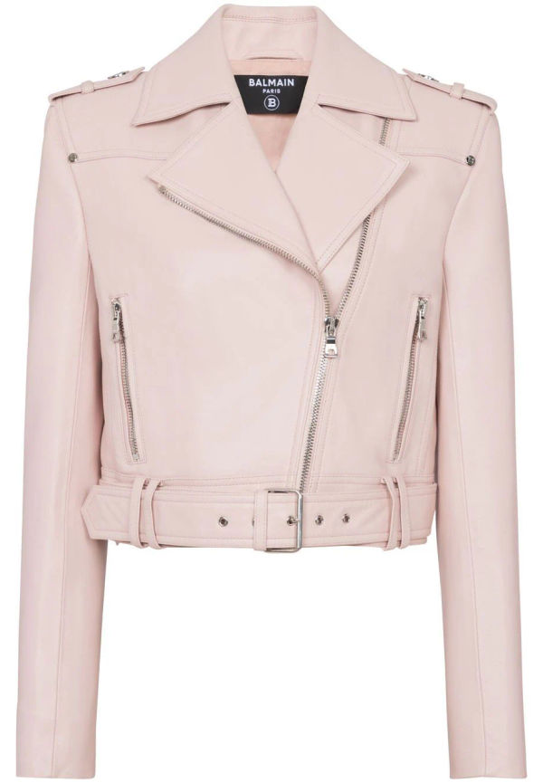 Balmain kort bikerjacka i läder - Rosa