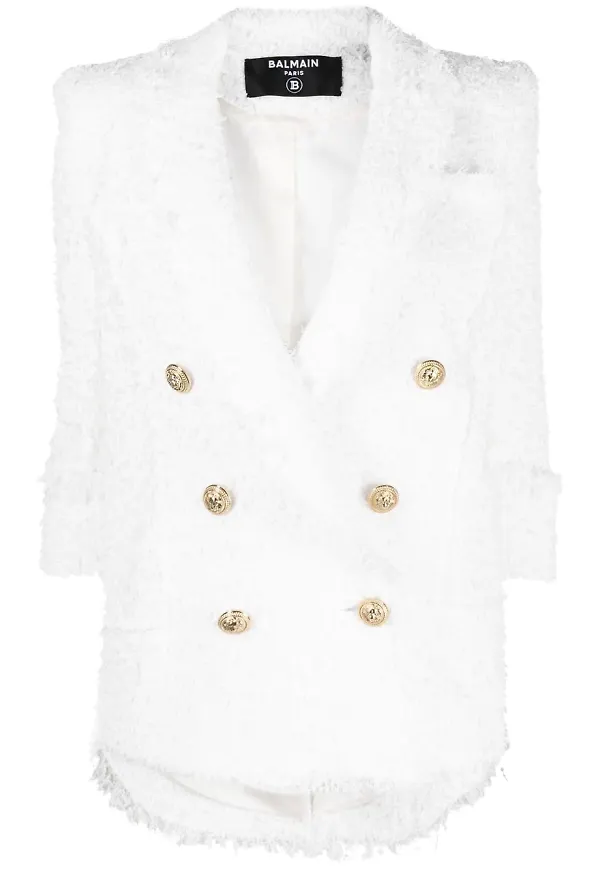 Balmain kort dubbelknäppt blazer - Vit