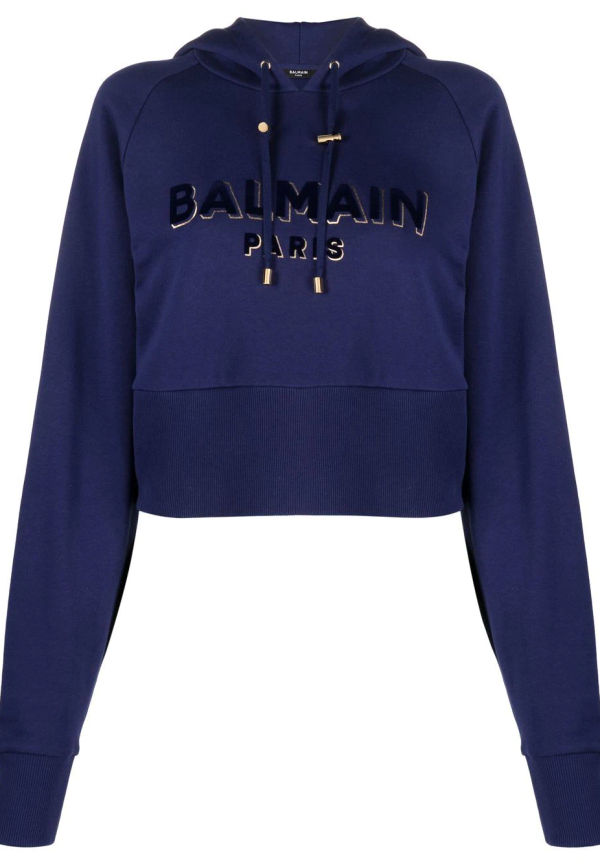 Balmain kort hoodie med logotyp - Blå