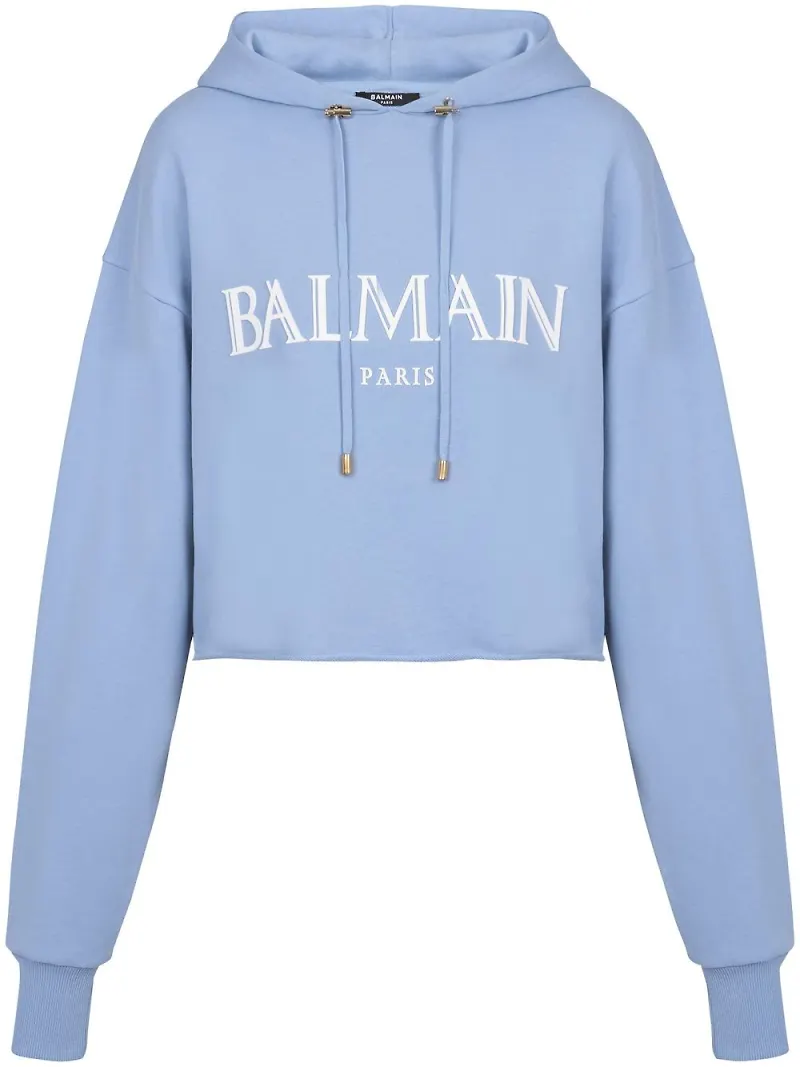 Balmain kort hoodie med logotyp - Blå