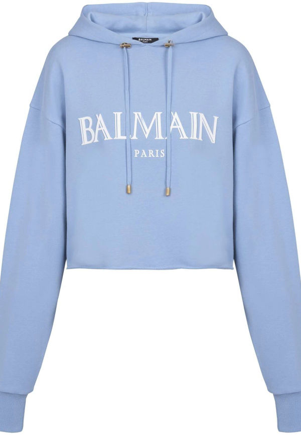 Balmain kort hoodie med logotyp - Blå