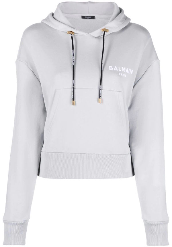 Balmain kort hoodie med logotyp - Grå