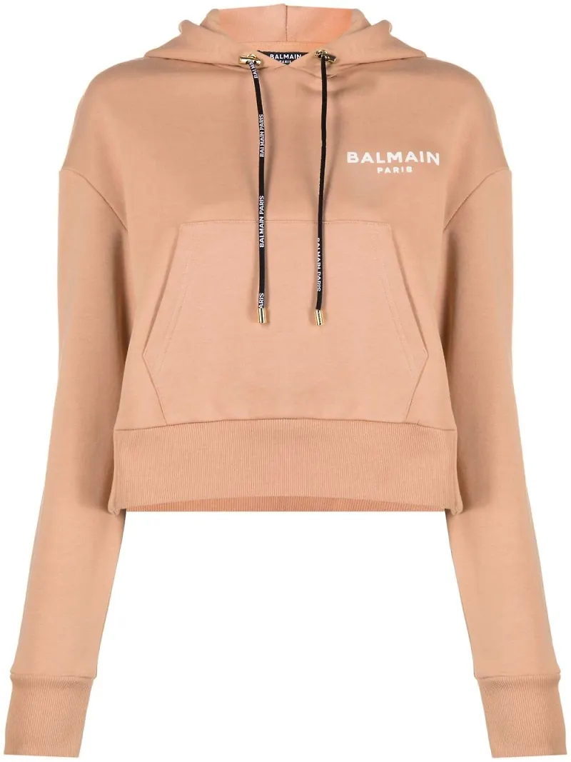 Balmain kort hoodie med logotyp - Rosa