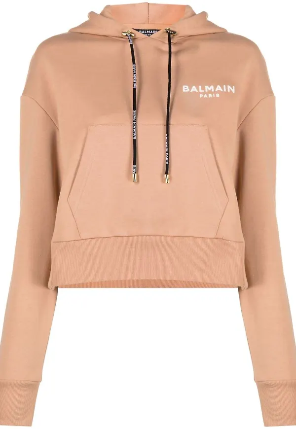 Balmain kort hoodie med logotyp - Rosa