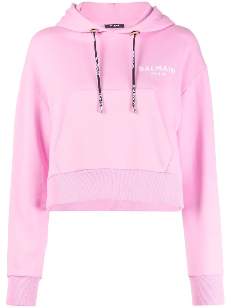 Balmain kort hoodie med logotyp - Rosa