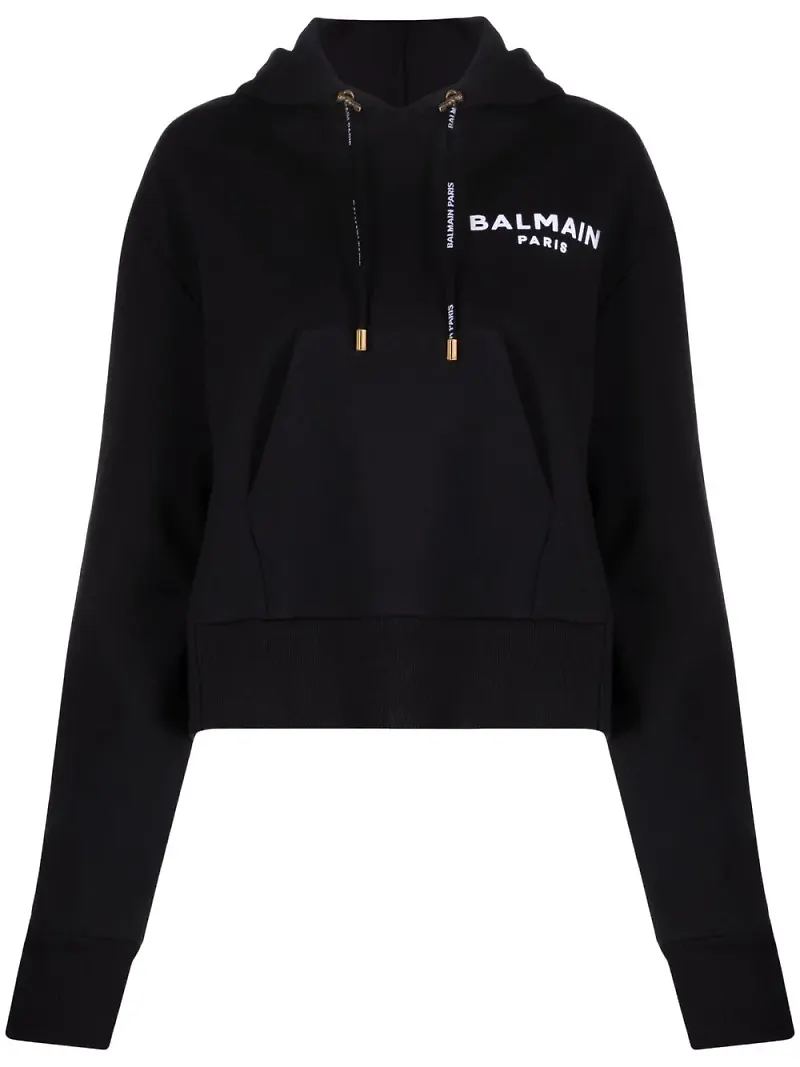Balmain kort hoodie med logotyp - Svart
