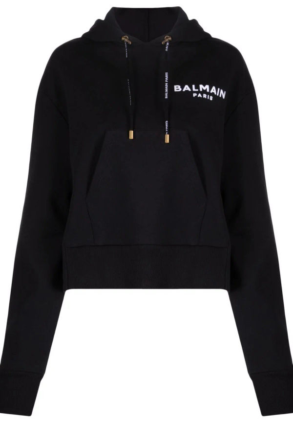 Balmain kort hoodie med logotyp - Svart