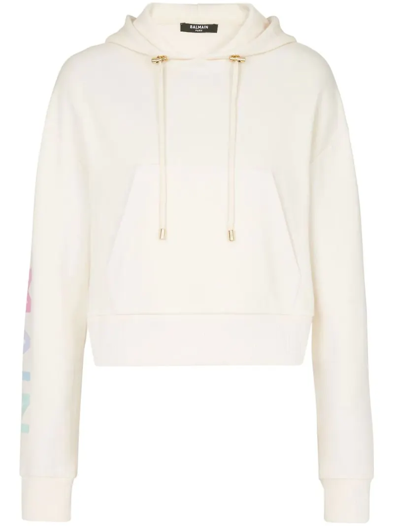 Balmain kort hoodie med logotyp - Vit