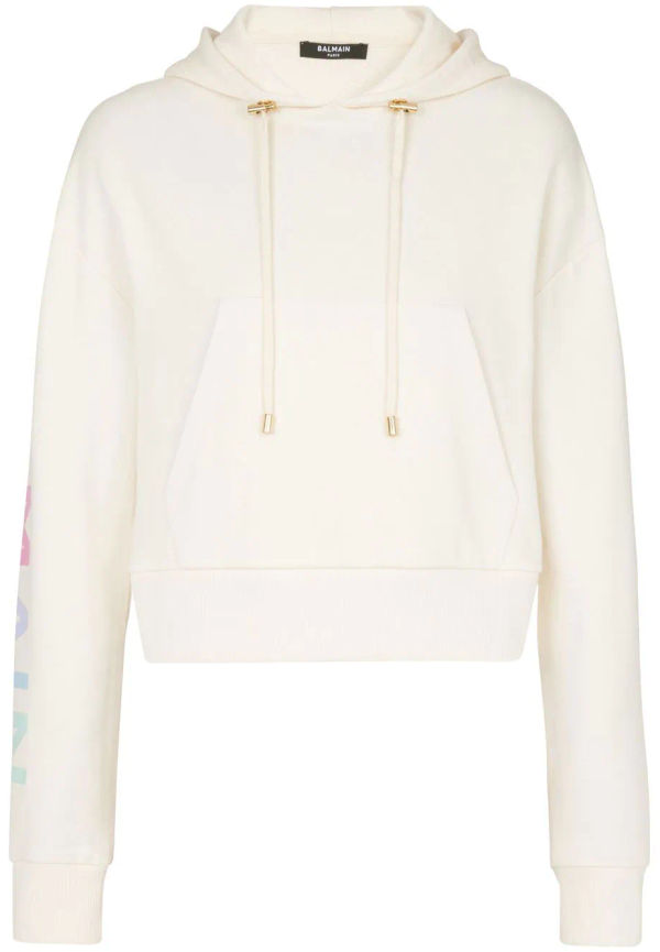 Balmain kort hoodie med logotyp - Vit