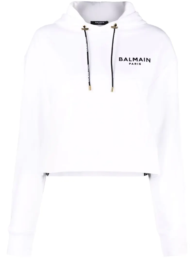 Balmain kort hoodie med logotyp - Vit