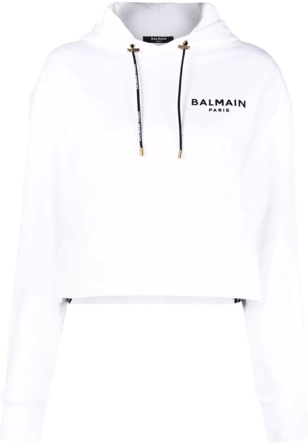 Balmain kort hoodie med logotyp - Vit