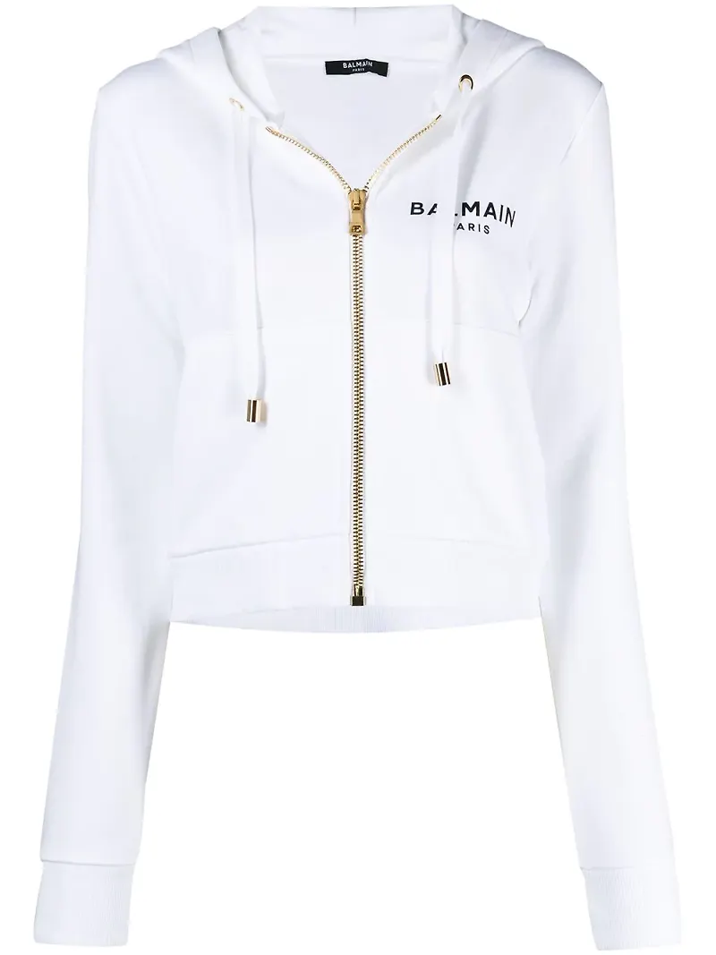 Balmain kort jacka med huva logotyp - Vit