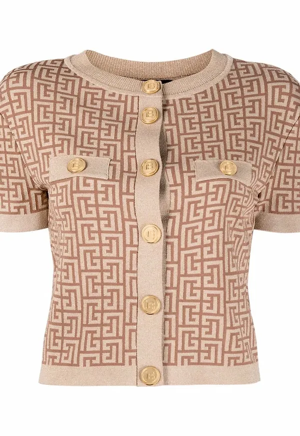 Balmain kort kofta med monogram - Brun