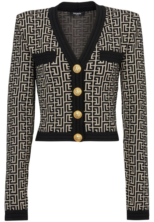 Balmain kort kofta med monogram - Svart