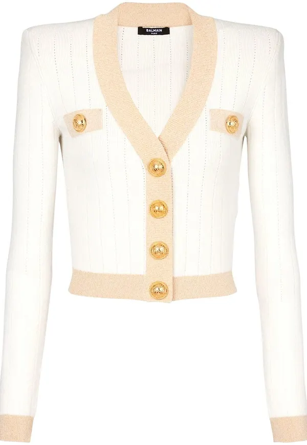 Balmain kort ribbstickad kofta - Neutral