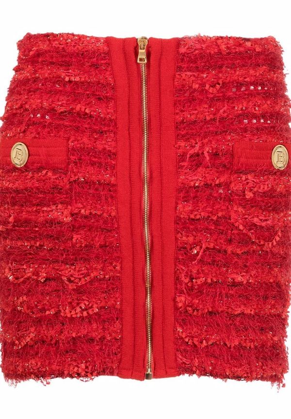 Balmain kort tweedkjol med hög midja - Röd