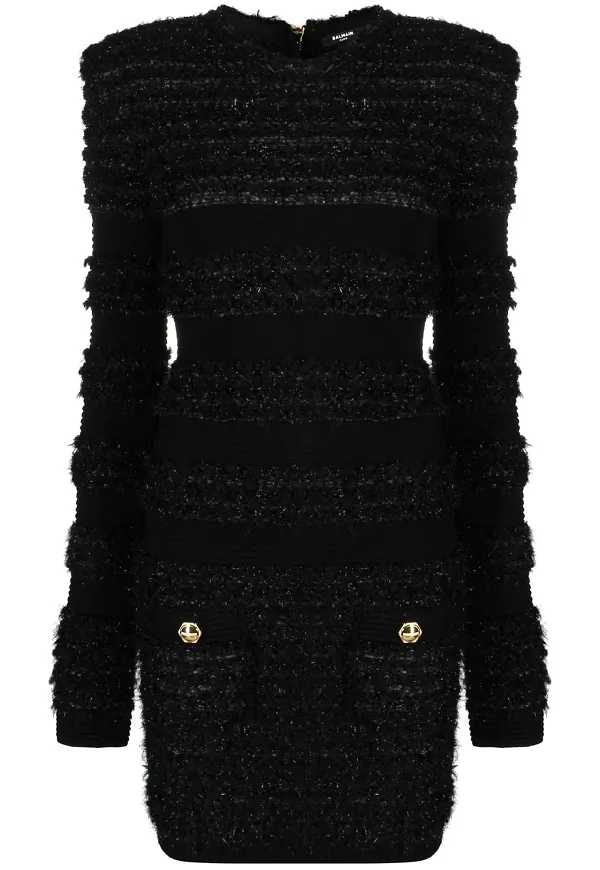 Balmain kort tweedklänning - Svart