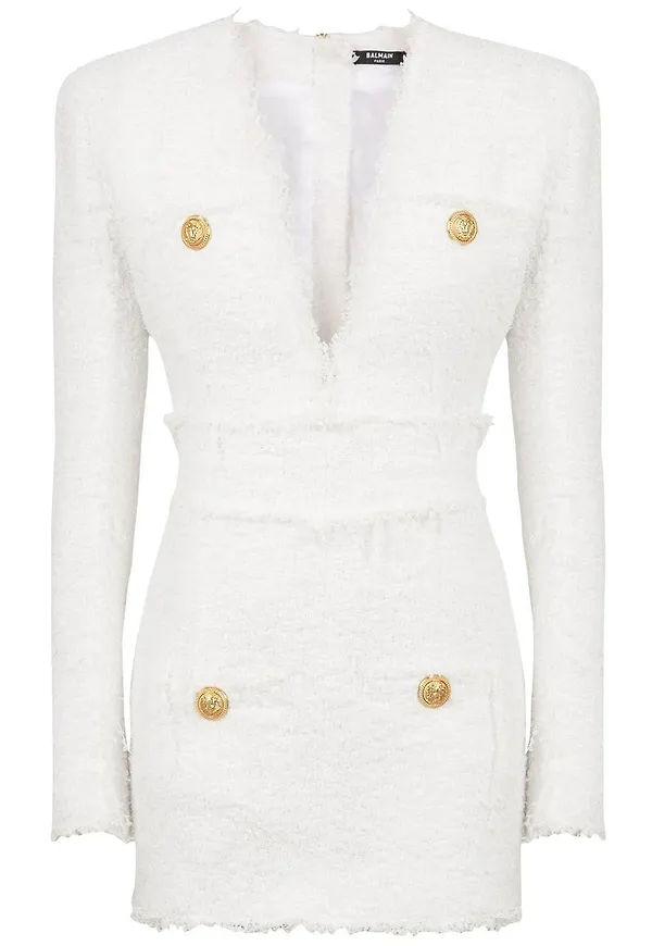 Balmain kort tweedklänning - Vit
