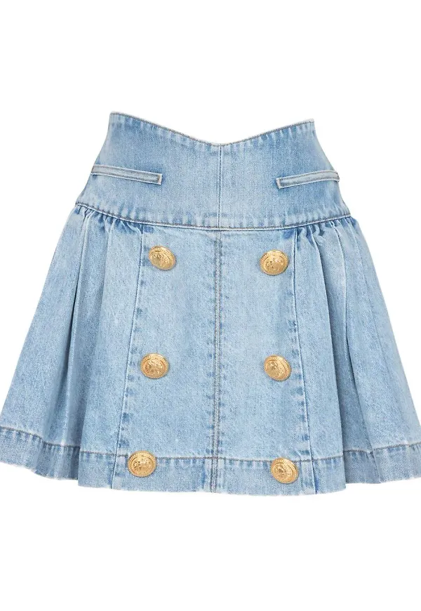 Balmain kort utsvängd jeanskjol - Blå