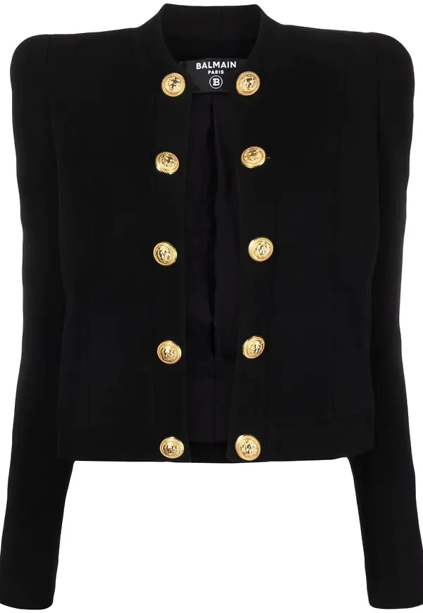 Balmain kraglös jacka med knappar - Svart