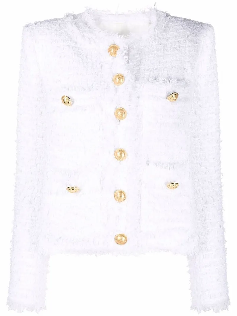 Balmain kraglös tweedjacka med fyra fickor - Vit