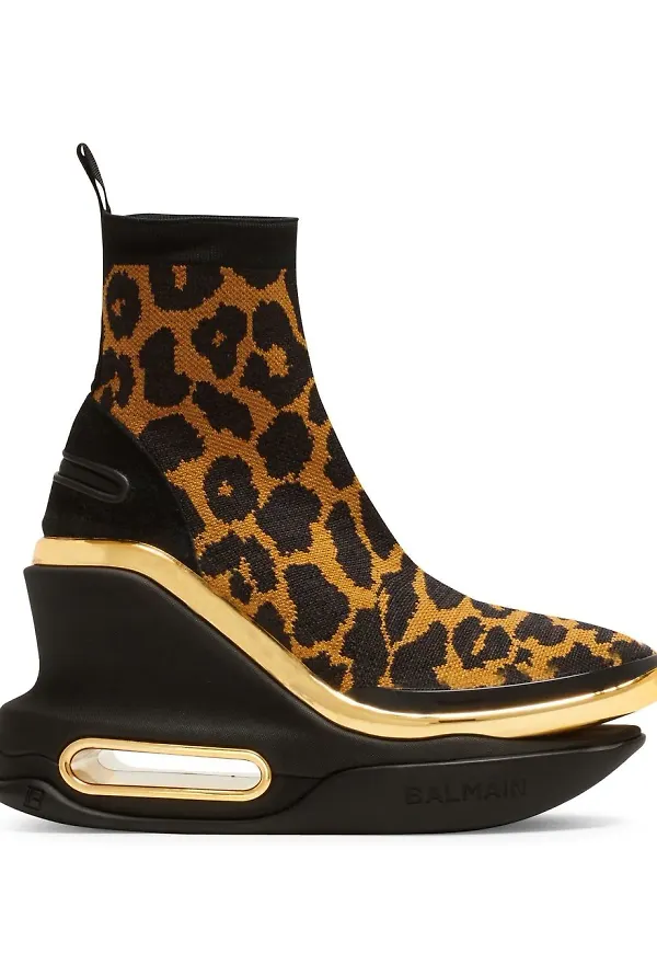Balmain leopard-print wedge sneakers - Brun