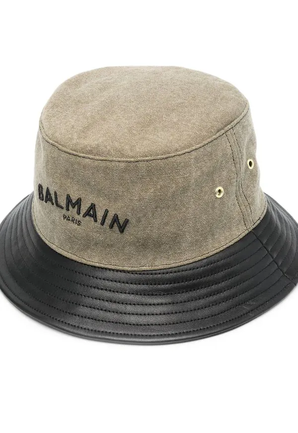 Balmain logo-embroidered contrast brim hat - Grön