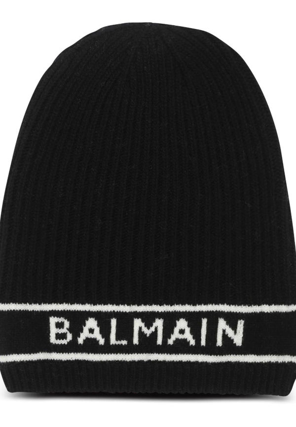 Balmain logo-print detail knit beanie - Svart