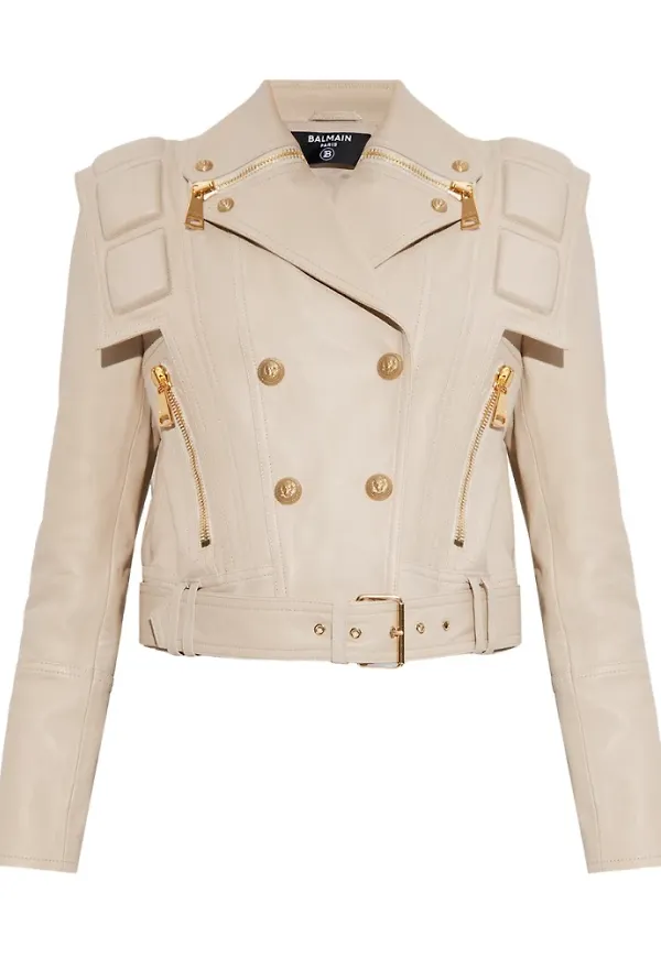 Balmain Läderjackor Beige, Dam