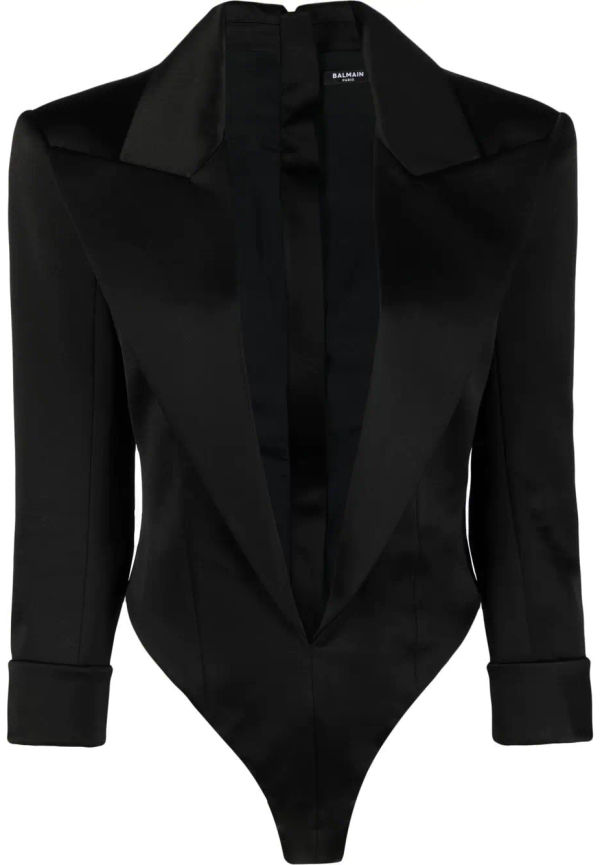 Balmain långärmad body med trubbigt slag - Svart