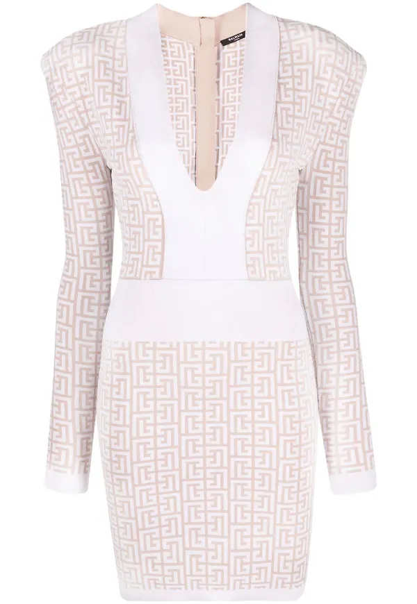 Balmain långärmad klänning med monogram - Neutral