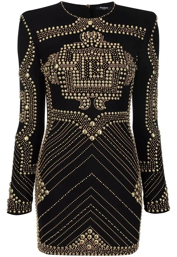 Balmain långärmad klänning med nitar - Svart