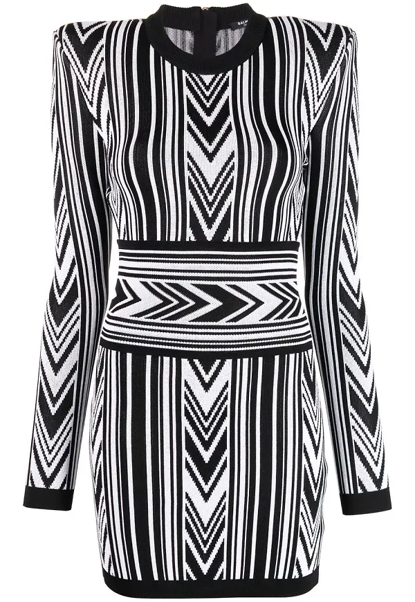 Balmain långärmad miniklänning i jacquard - Svart
