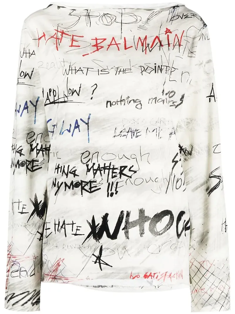 Balmain långärmad t-shirt med klottertryck - Vit